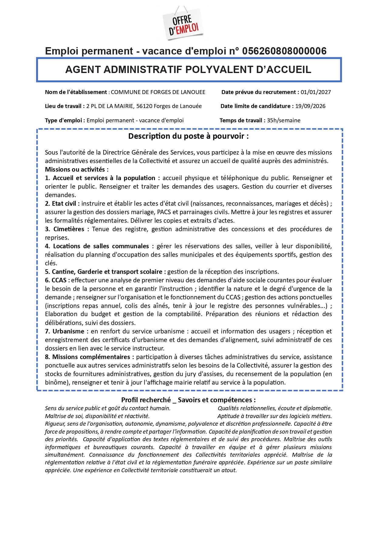 AVIS DE RECRUTEMENT